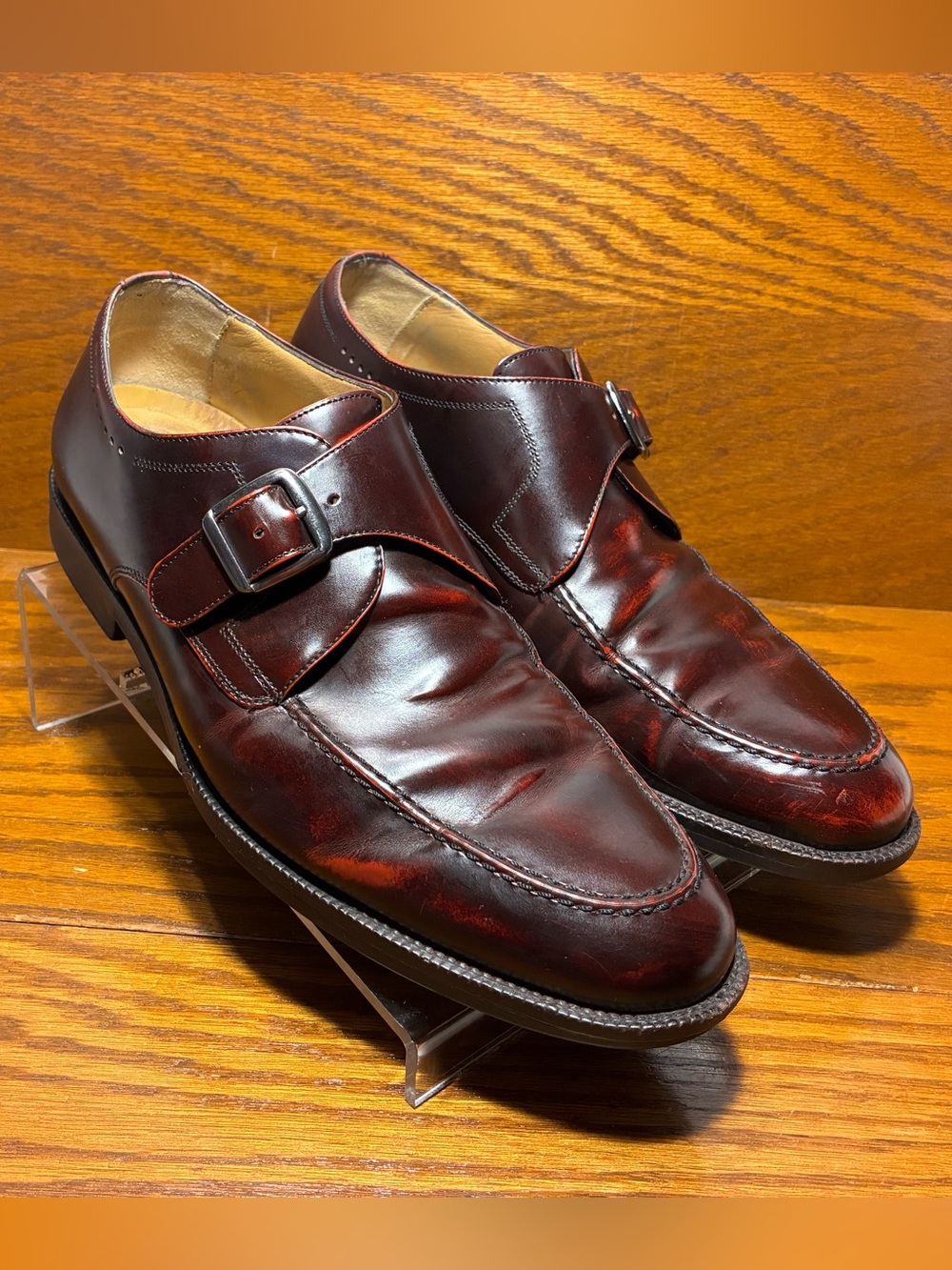 Johnston & Murphy Signature Sheepskin Leather Monk Strap Shoes Burgundy Men’s 10